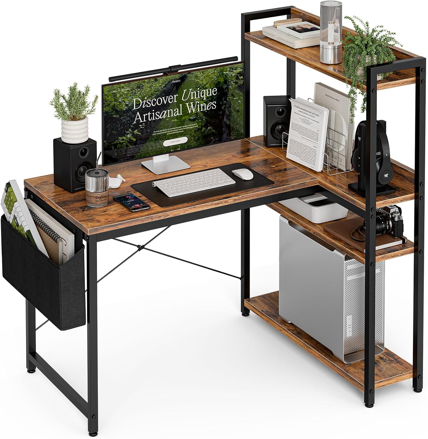40 Inch L Shaped Computer Desk with Reversible Storage Shelves