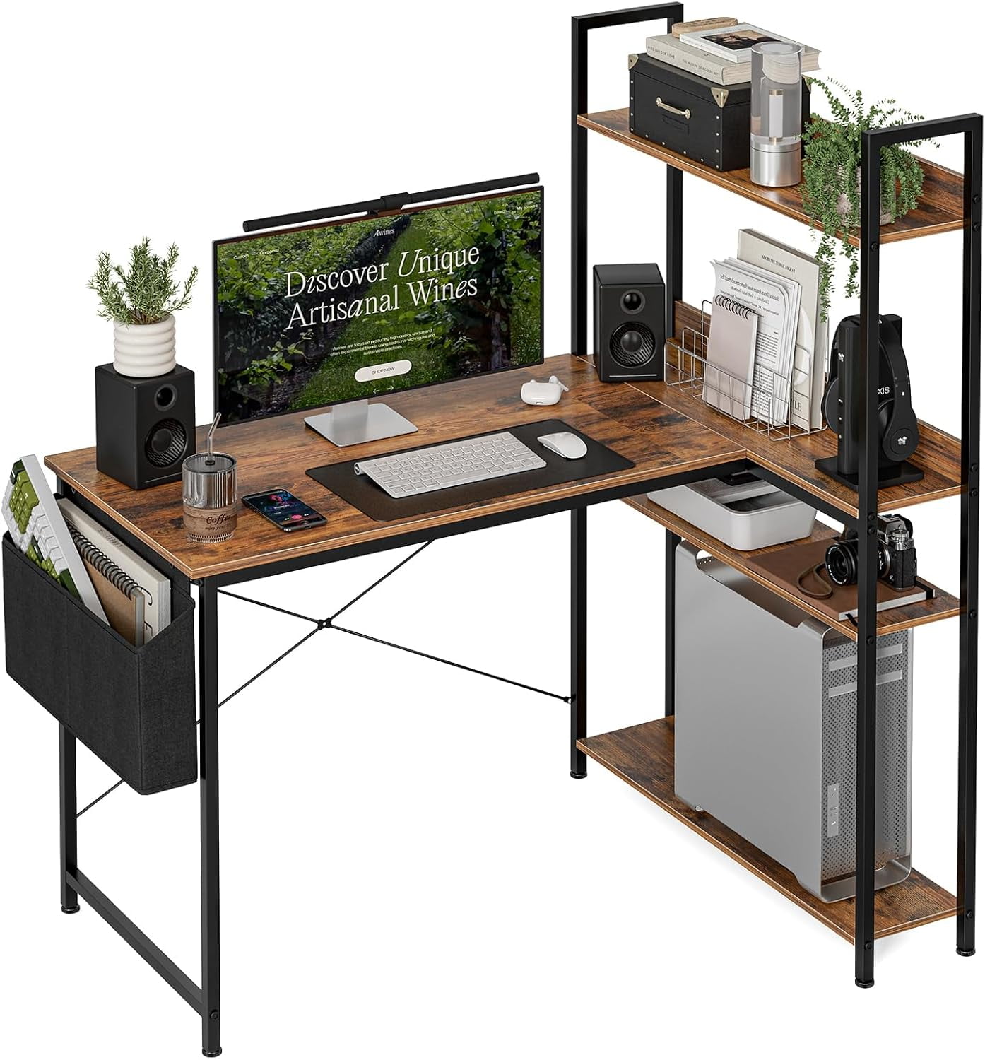 デスク 40 Inch L Shaped Computer Desk with Reversible Storage Shelves