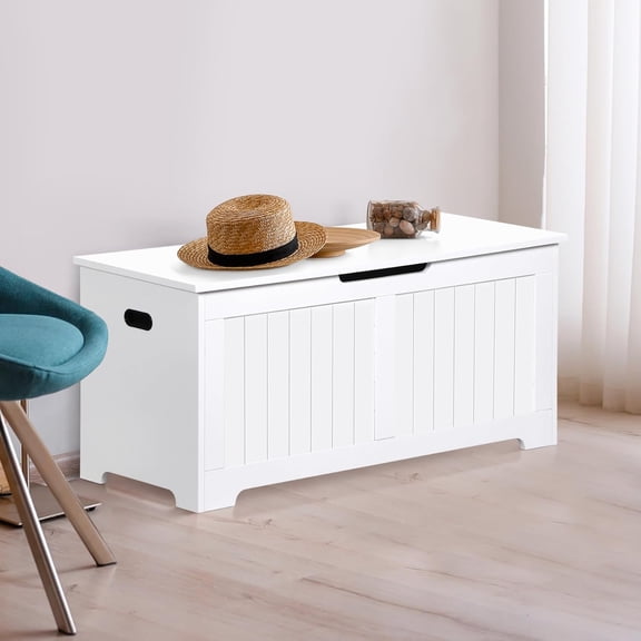 40 Inch Large Chest Wooden Storage Trunk w/2 Safety Hinges, Storage Bench, Shoe Bench, Modern Lift Top Chest Box Organizer w/Handles for Entryway, Living Room, Bedroom, White$$