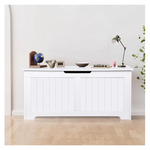 40 Inch Large Chest Wooden Storage Trunk w/2 Safety Hinges, Storage , Shoe , Modern Lift Top Chest Box Organizer w/Handles for Entryway, Living Room, Bedroom, White