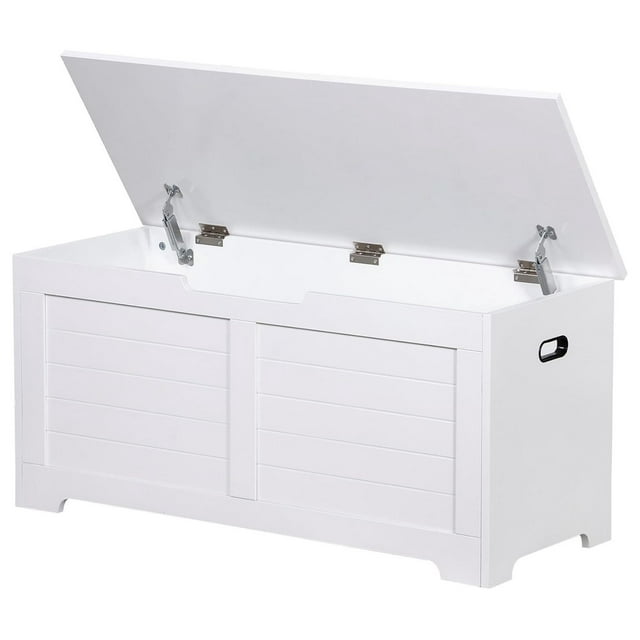 40 Inch Large Storage Chest, Wooden Storage Trunk w/2 Safety Hinges, Storage Ottoman, Shoe Bench,Modern Lift Top Chest Box Organizer w/Handles for Entryway,Living Room, Bedroom, White