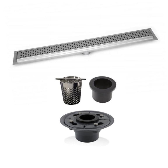 40 Inch Linear Shower Drain with 2 Inch ABS Shower Drain Base and Hair Trap Set (6 Designs), SereneDrains