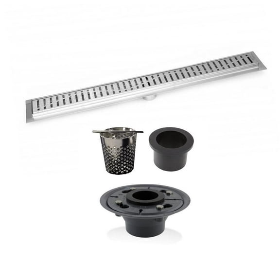 40 Inch Linear Shower Drain with 2 Inch ABS Shower Drain Base and Hair Trap Set (6 Designs), SereneDrains