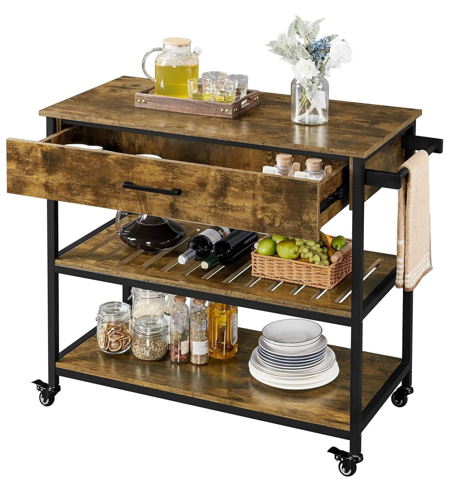 40 Inch Mobile Kitchen Island Cart on Wheels for Home Kitchen, 40 Inch ...