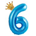 40 Inch Navy Blue Number 6 Balloons With Crown, 6th Birthday Balloons