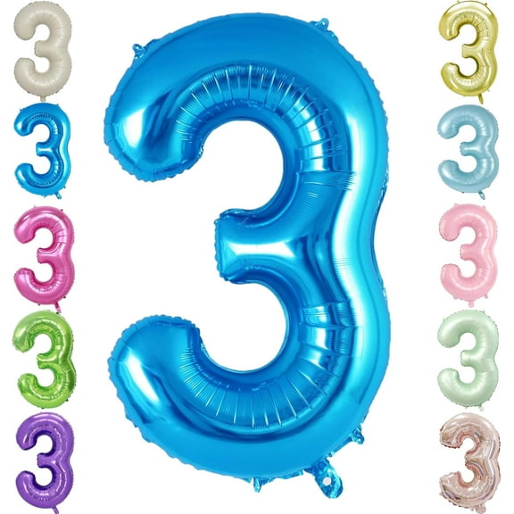 40 Inch Number 3 Digit 3 Helium Balloons,3rd Year Old Birthday Decor Foil Mylar Big Number Pastel Balloons for Birthday Party Anniversary Supplies Decorations (Dark Blue 3)