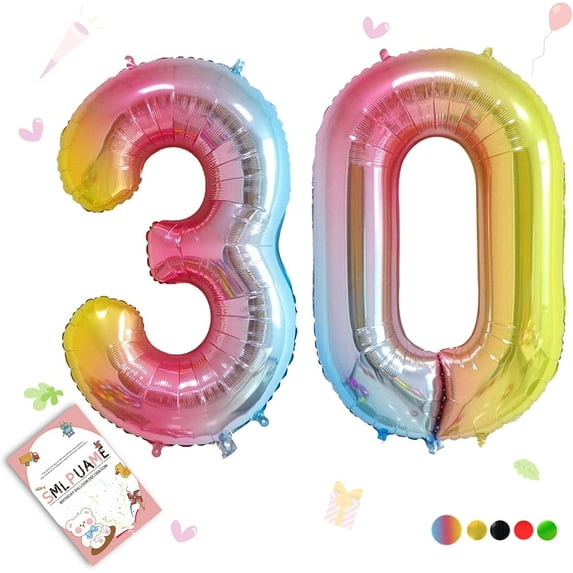 40 Inch Number Balloons 0-9 Rainbow Gradient Large Number 30 Balloons, Digital Balloons for Birthday Party Celebration Decorations, Helium Foil Number Balloons for Wedding Anniversary
