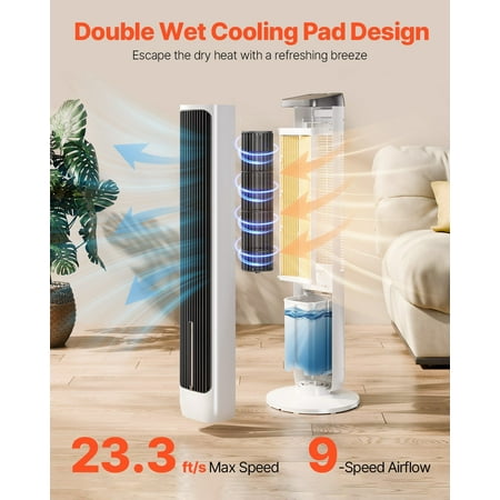 40 Inch Oscillating Tower Fan, 24H Timer, 23.3 ft/s High Velocity Airflow, Remote Control, 90° Wide Angle Rotation, Overheat Protection