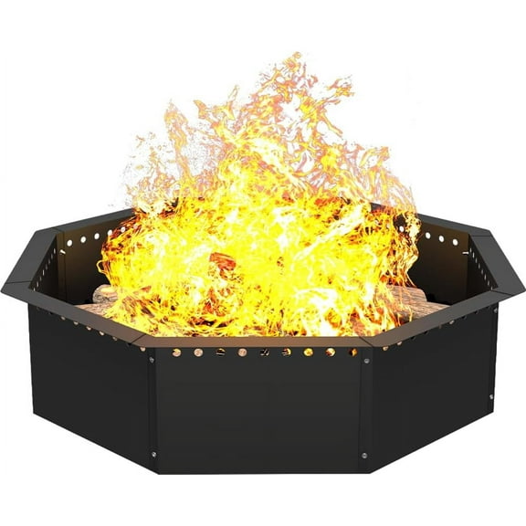 40-Inch Outer Diameter Smokeless Octagonal Fire Pit Ring, Large Solid Steel Liner for Outdoor DIY