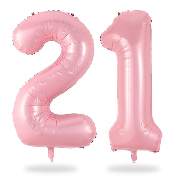 40 Inch Pink 21 Balloon Number, Big Pearl Pink Number 21 Balloons Helium, Light Pink Digital 21 Balloon Foil 21 Birthday Balloon for Girl or Women 12th 21st Birthday Party Decorations Anniversary
