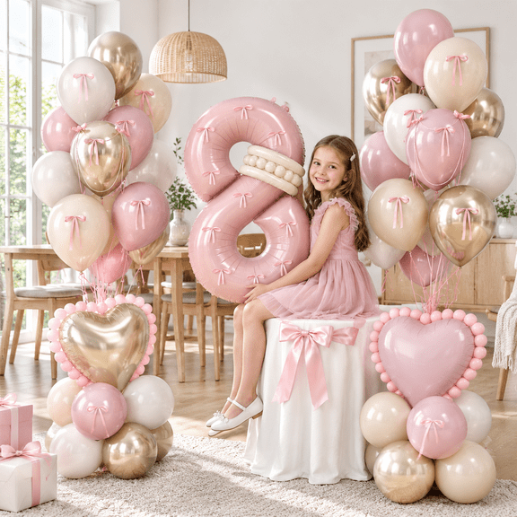 40 Inch Pink Number 8 Latex and Foil Balloon Set for 8th Birthday or Anniversary Decor