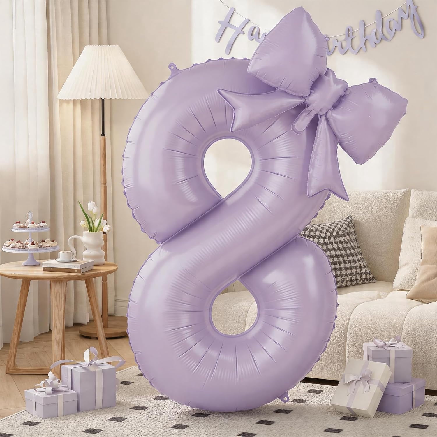 40 Inch Purple Number 8 Balloon with Bow for 8th Birthday Party