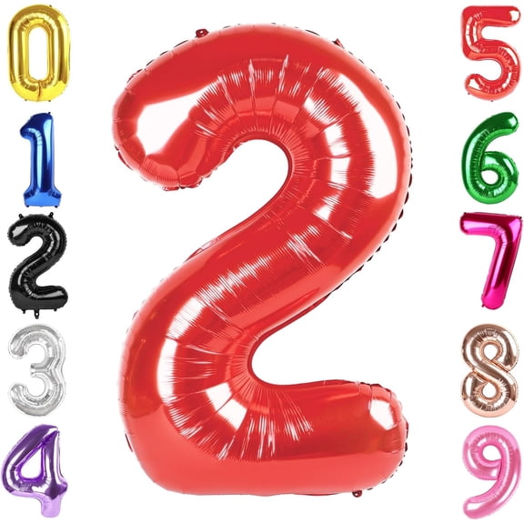 40 Inch Red Number 2 Balloon, Giant 2 Number Balloons for 2nd Birthday Decorations, Party Supplies, Red Party Decor
