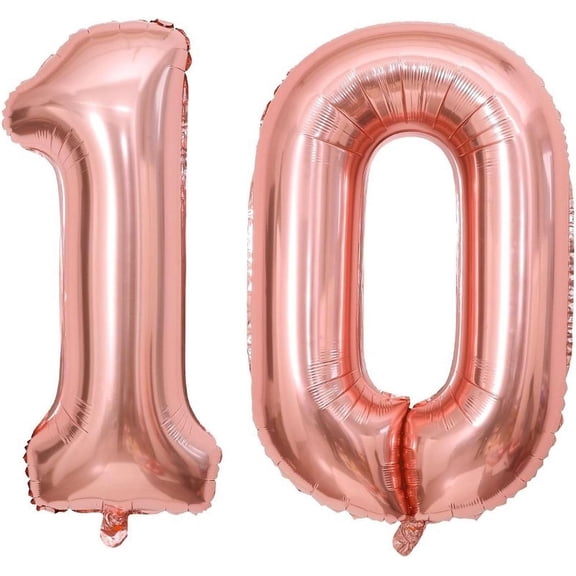 40 Inch Rose Gold Number Balloon 10 Large Size Jumbo Digit Mylar Foil Helium Rose Gold Balloons for 10th Birthday Party Celebration Decorations Graduations Anniversary Supplies