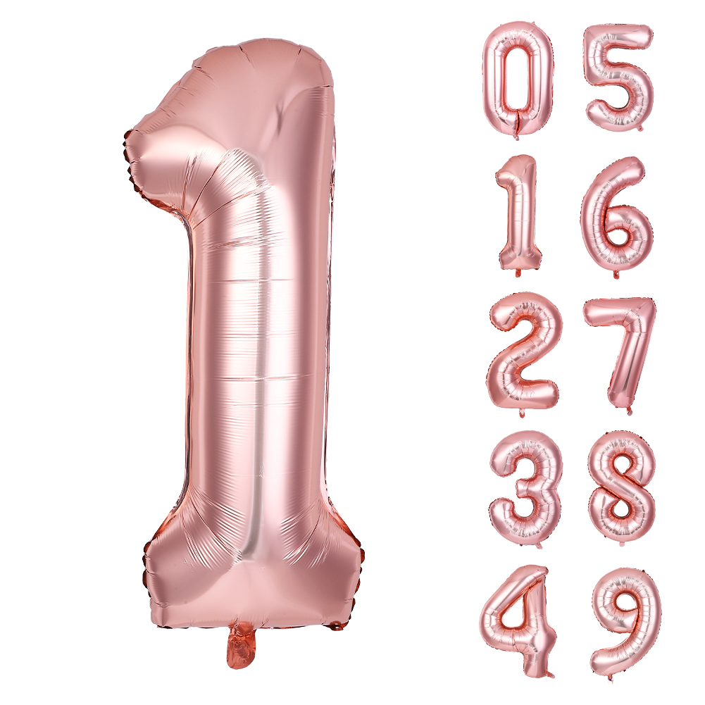 40 Inch Rose Gold Number Balloons, Large Digital 1 Balloon, Foil Mylar