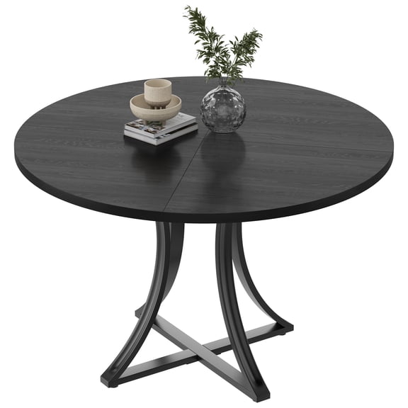 40 Inch Round Dining Table for 4, Modern Farmhouse Circle Wood Kitchen Table with Adjustable Feet, Easy Assembly Dinner Table for Apartment, Living Room or Dining Room, Black