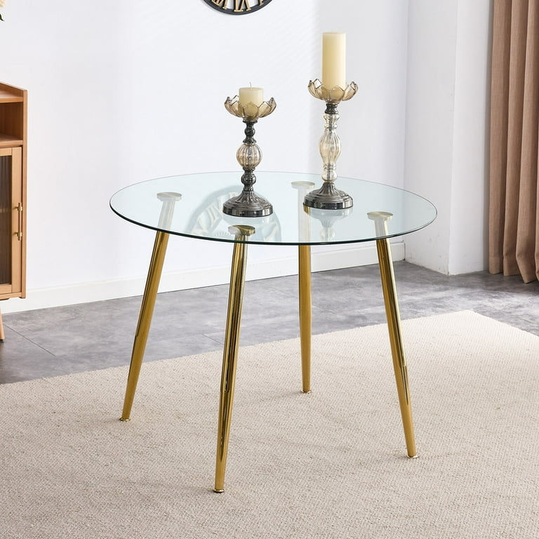 40 Inch Round Glass Dining Table for 4 Sudica Modern Tempered Glass Table with Gold Legs Compact Kitchen Table for Living Room