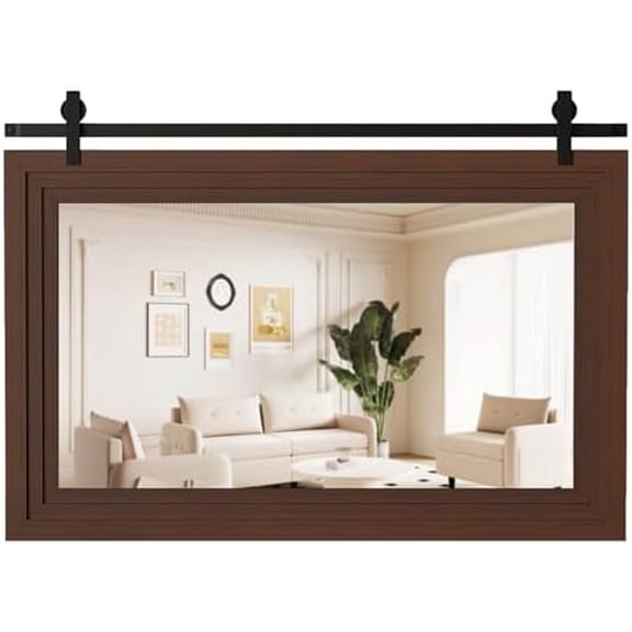 40 Inch Rustic Wall Mirror Wood Farmhouse Wall-Mounted Mirror for Bathroom, Bedroom, Living Room, Entryway Wall Decor Barn Door Style Horizontal Hanging Only, Antique Brown$$Electronics Accessories