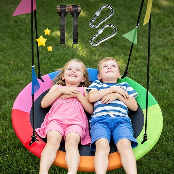 40 Inch Saucer Swing, 600lbs Heavy-Duty Tree Swing for Kids Outdoor, Adjustable Hanging Straps Round Swing, 360° Rotatable Rope Swing Disc Swing for Indoor Backyard Play
