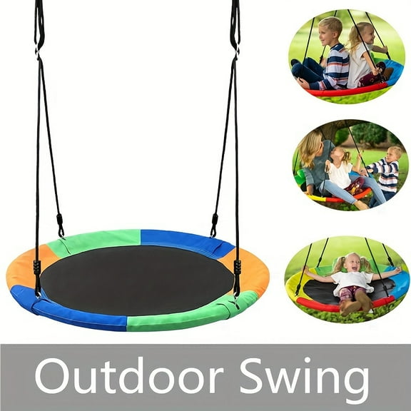 40 Inch Saucer Swing for Kids Outdoor, 600 lbs Weight Capacity Round Swing w/ 900D Waterproof Oxford Cloth, Adjustable Rope, Flying Swing for Backyard & Indoor Playground