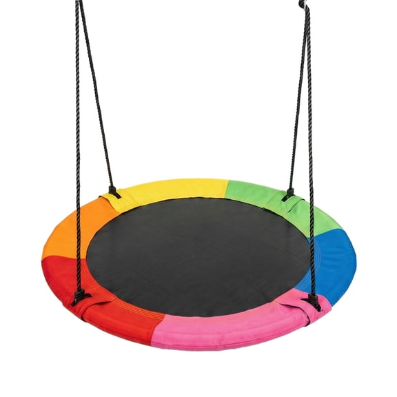 40 Inch Saucer Swing for Kids, Outdoor Tree Swing with Steel Frame, Rainbow Hanging Swing for Backyard Playground