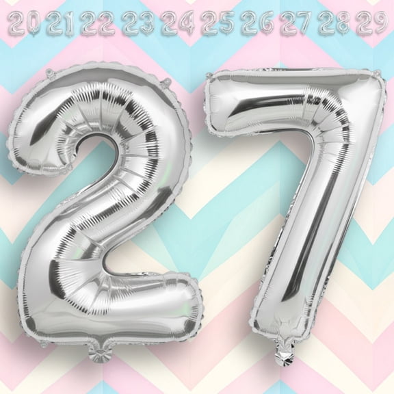 Silver Number 27 Mylar Foil Balloon 40 inch - Helium or Air Filled Metallic Balloons for 27th Birthday Hbd Party, Anniversary, Graduation Decorations