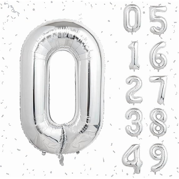 40-Inch Silver Number 0 Foil Balloon, Jumbo Mylar Balloon for Helium or Air-Filled Use, Birthday, Anniversary, Graduation, and Party Decorations.