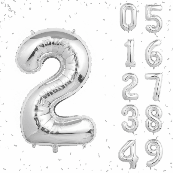 40-Inch Silver Number 2 Foil Balloon, Jumbo Mylar Balloon for Helium or Air-Filled Use, Birthday, Anniversary, Graduation, and Party Decorations.