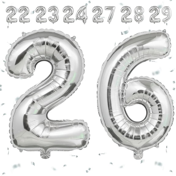 40 Inch Silver Number 26 Foil Balloon for Birthday and Anniversary Celebrations – Jumbo Mylar Party Decoration for Elegant Milestone Events