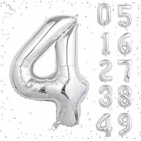 40 Inch Silver Number 4 Foil Balloon – Large Helium or Air Fill Mylar Balloon for Birthday, Anniversary, Party Decoration