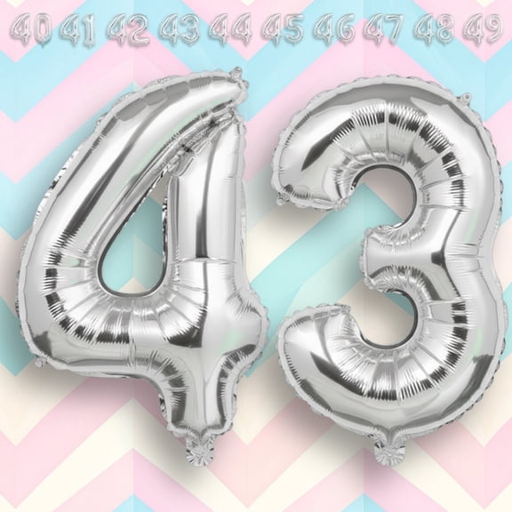 Silver Number 43 Mylar Foil Balloon 40 inch - Helium or Air Filled Metallic Balloons for 43rd Birthday Hbd Party, Anniversary, Graduation Decorations
