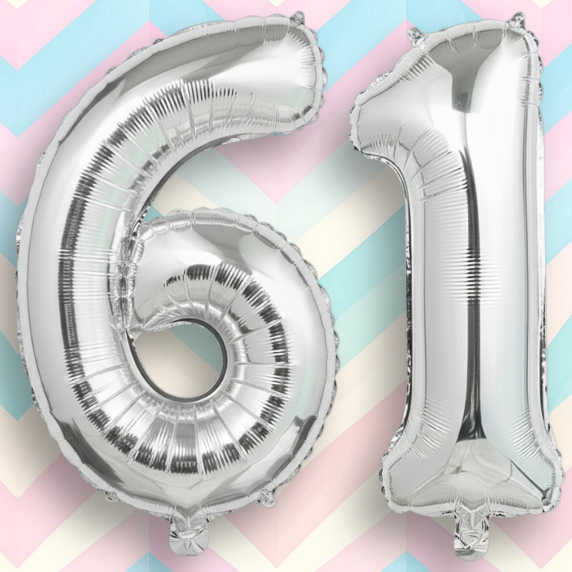 Silver Number 61 Mylar Foil Balloon 40 inch - Helium or Air Filled ...