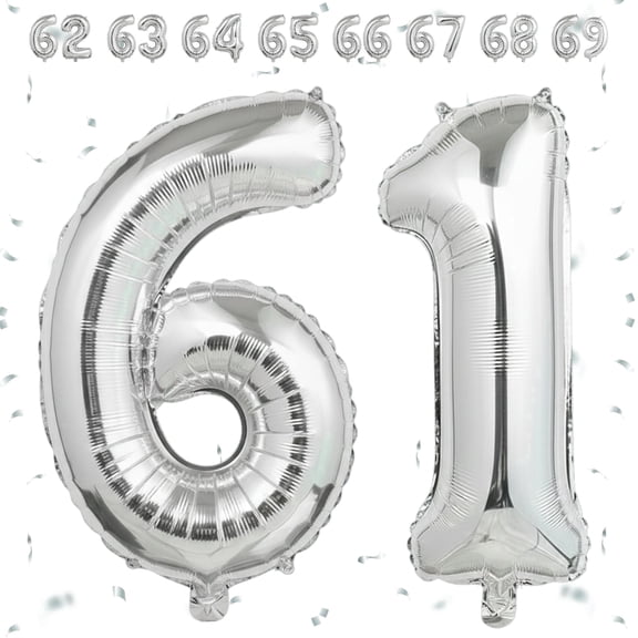 40 Inch Silver Number 61 Foil Balloon – Jumbo Mylar Party Decoration for Birthday, Anniversary & Milestone Events, Helium or Air Filled