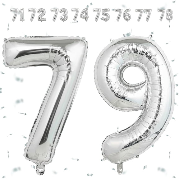40 Inch Silver Number 79 Foil Balloon for Birthday & Anniversary Decorations, Large Mylar Number Balloon for Parties, Events, and Photo Displays