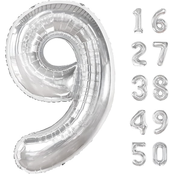 40 Inch Silver Number 9 Balloons Giant number balloons 19 29 39 49 59 90 Balloons Silver Birthday Balloons 90th Birthday Anniversary Party Decorations Supplies