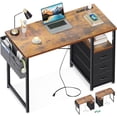thumbnail image 1 of 40-Inch Small Computer Desk with Fabric Drawers and Charging Station, Kids Girls Teen Study Writing Desk for Bedroom, Home Office Desk with Storage Shelf & Bag for Small Space,Vintage, 1 of 15