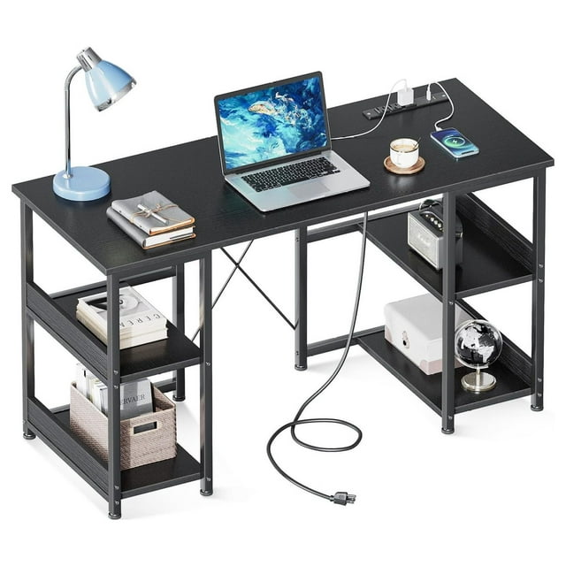 40 Inch Small Computer Desk with Power Outlets & USB Charging Port, Modern Simple Desk for Small Spaces Home Office, Study Student Writing Desk, Kids Desk, Black