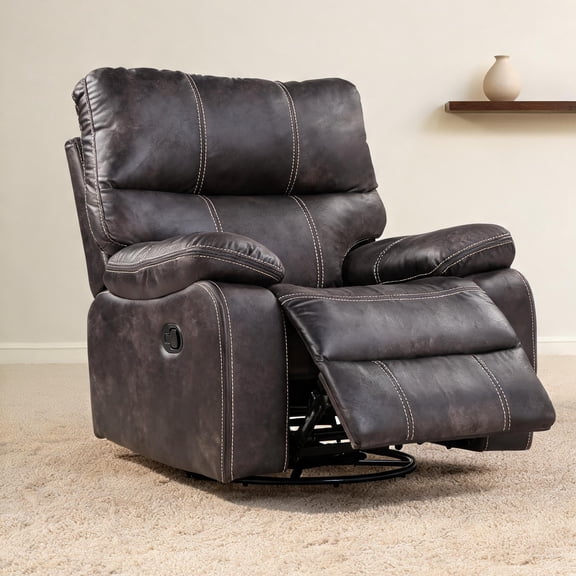 40-Inch Soft Gray Fabric Swivel Gliding Recliner for Relaxation, Rustic Contemporary Style