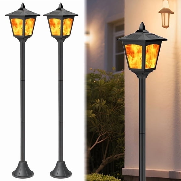 Kanstar Solar Flame Flickering Lights 2 Pack, 40" Outdoor LED Post Lanterns for Garden, Path, Patio
