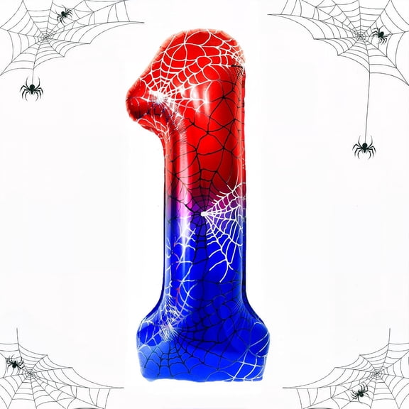 40 Inch Spider Theme Number 1 Foil Balloons Large Mylar 1st Number Balloon for Kids Spider Web Design Helium Aluminum Birthday Anniversary Party Decorations Supplies
