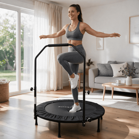 40 Inch Spring Mini Fitness Trampoline for Adults,3-Level Adjustable Adjustable Foam Handle Foldable Rebounder,Indoor Outdoor Home Gym Workout Equipment,Max Load 450LBS Exercise Equipment