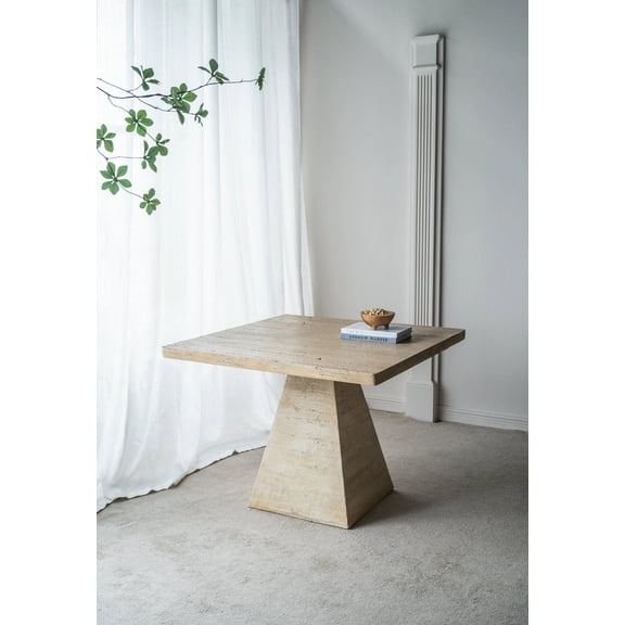 40 Inch Square Dining Table with Slender Pedestal Base Stone Cream
