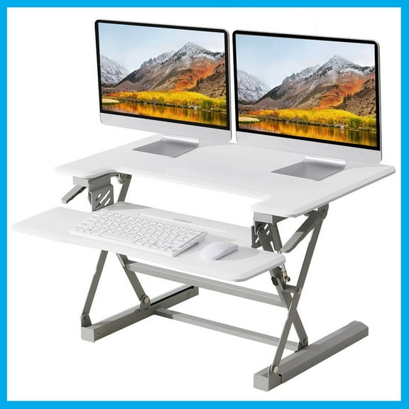 40 Inch Standing Desk Converter, 12-Position Adjustable Height Computer Desk Converter, Ergonomic for Use in Home Offices and Computer Workstations,White