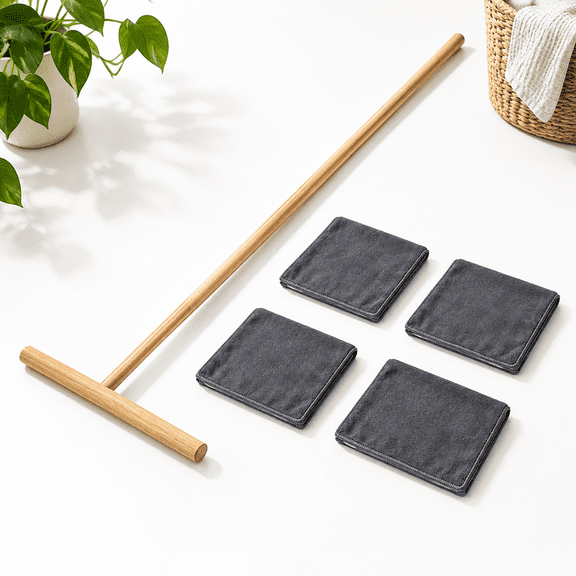 40 Inch T Wood Handle Cuban Mop Set with 4 Reusable Microfiber Cleaning Cloths