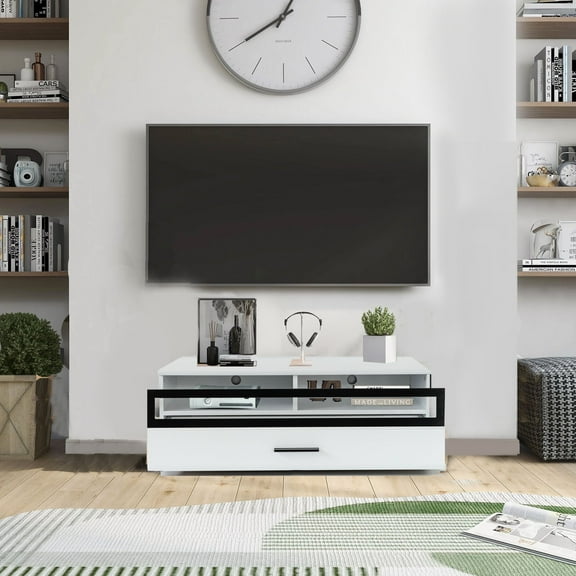 40 Inch TV Stand Console Entertainment Center with One Drawers and Two Open Space Compartments. Accommodates up to 50 TV. Contemporary Style. Perfectly Match Any Living Room.