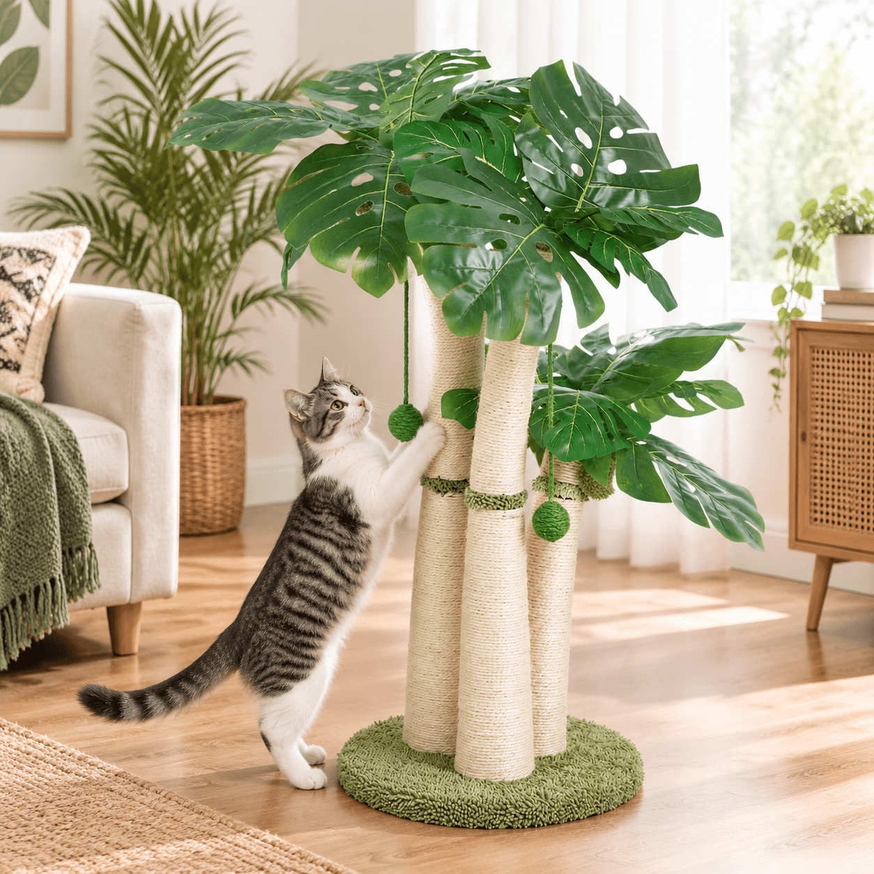 Stackable Cat Tree 40 Inch Tall Cat, Triple Monstera Tree Design, Sisal Wrapped - Walmart.com