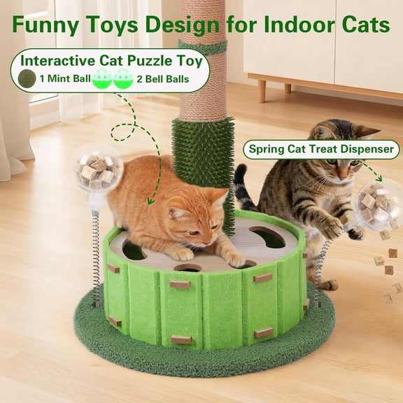 40 Inch Tall Scratching Post with Rotating Ball and Treat Dispenser for Indoor Cats