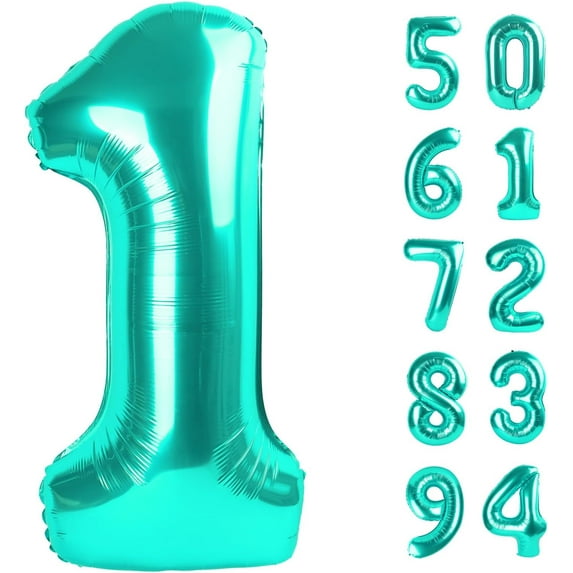 40 Inch Teal 1 Balloon for First Birthday, 1st Number Balloons Birthday Decorations for Girl Kids Toddler Baby, One Giant Number 1 Balloon