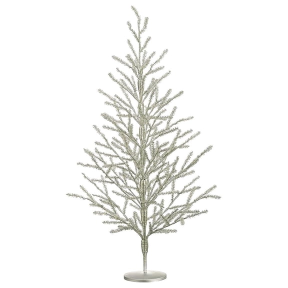 40 Inch Tinsel Christ mas Tree Antique Silver - 3.33 Foot Tinsel Pine Tree
