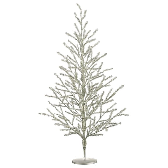 40 Inch Tinsel Christ mas Tree Antique Silver - 3.33 Foot Tinsel Pine Tree